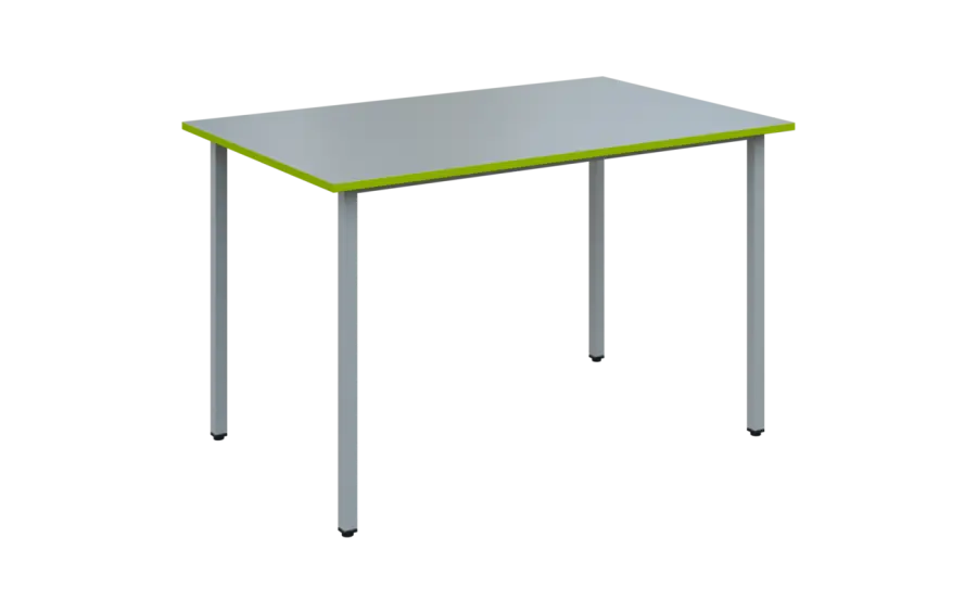 JSB 120N Jídelní stůl 1200 x 800 mm, deska šedá s hranou jarní zeleň / podnož stříbrná